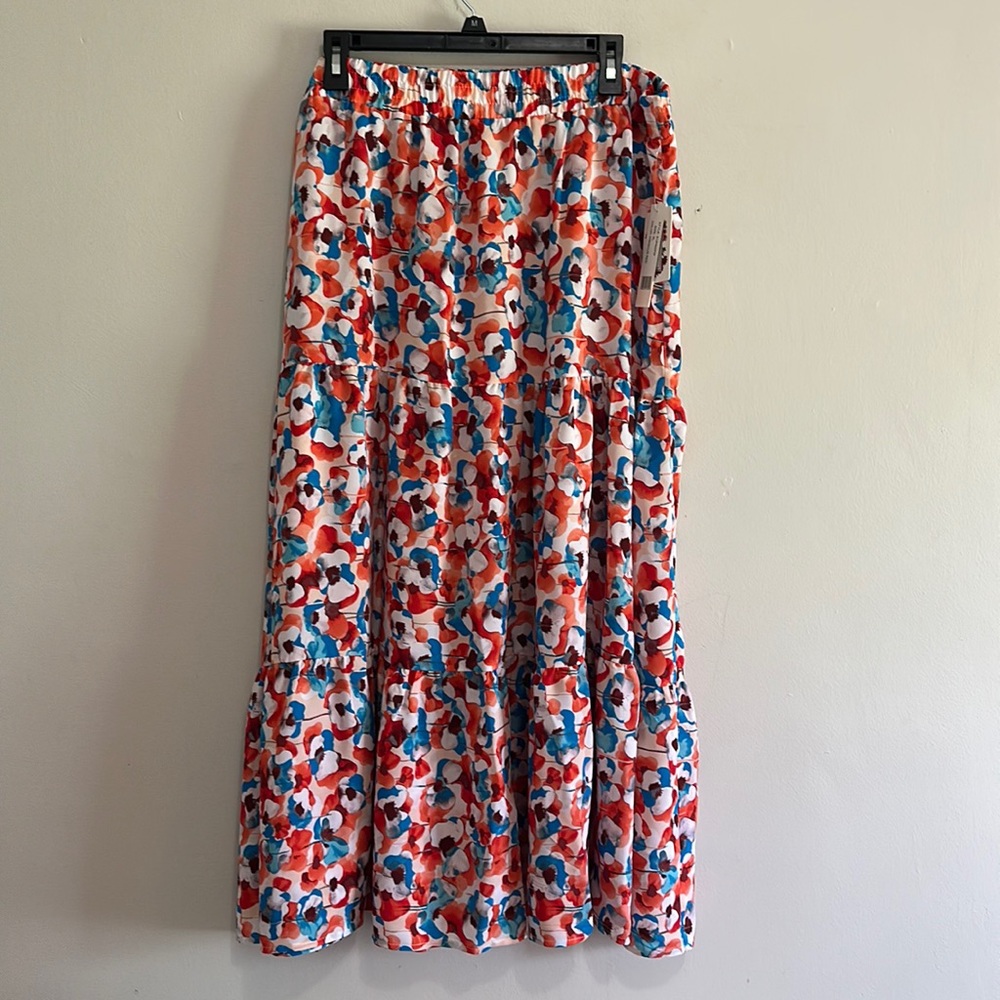 The Pioneer Woman floral tiered maxi skirt coral blue size XL BNWT